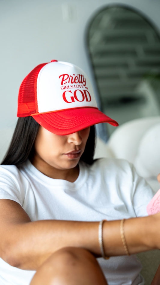 Pretty Girls Love God Trucker Red Hat