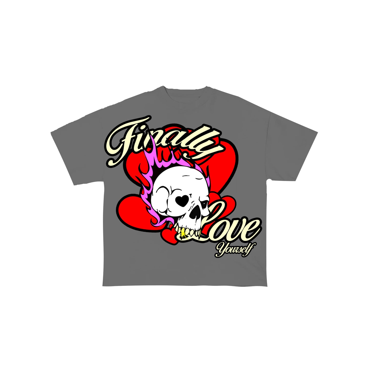 Grey Rebirth Skull T-Shirt | Finally Love Yourself Streetwear Tee (Slim Fit)